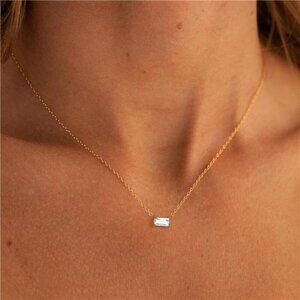 April Birthstone Necklace | Gold Plated Baguette Cubic Zirconia Pendant